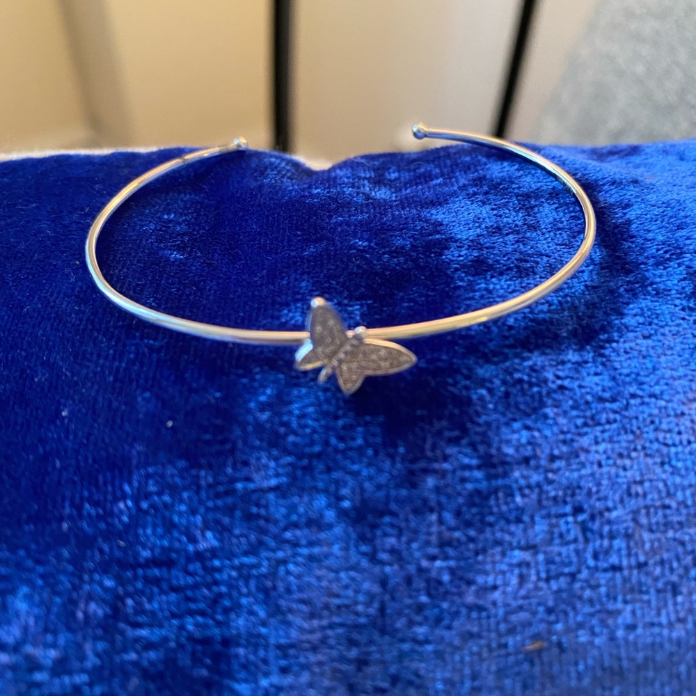 Silver and diamond butterfly cuff bracelet